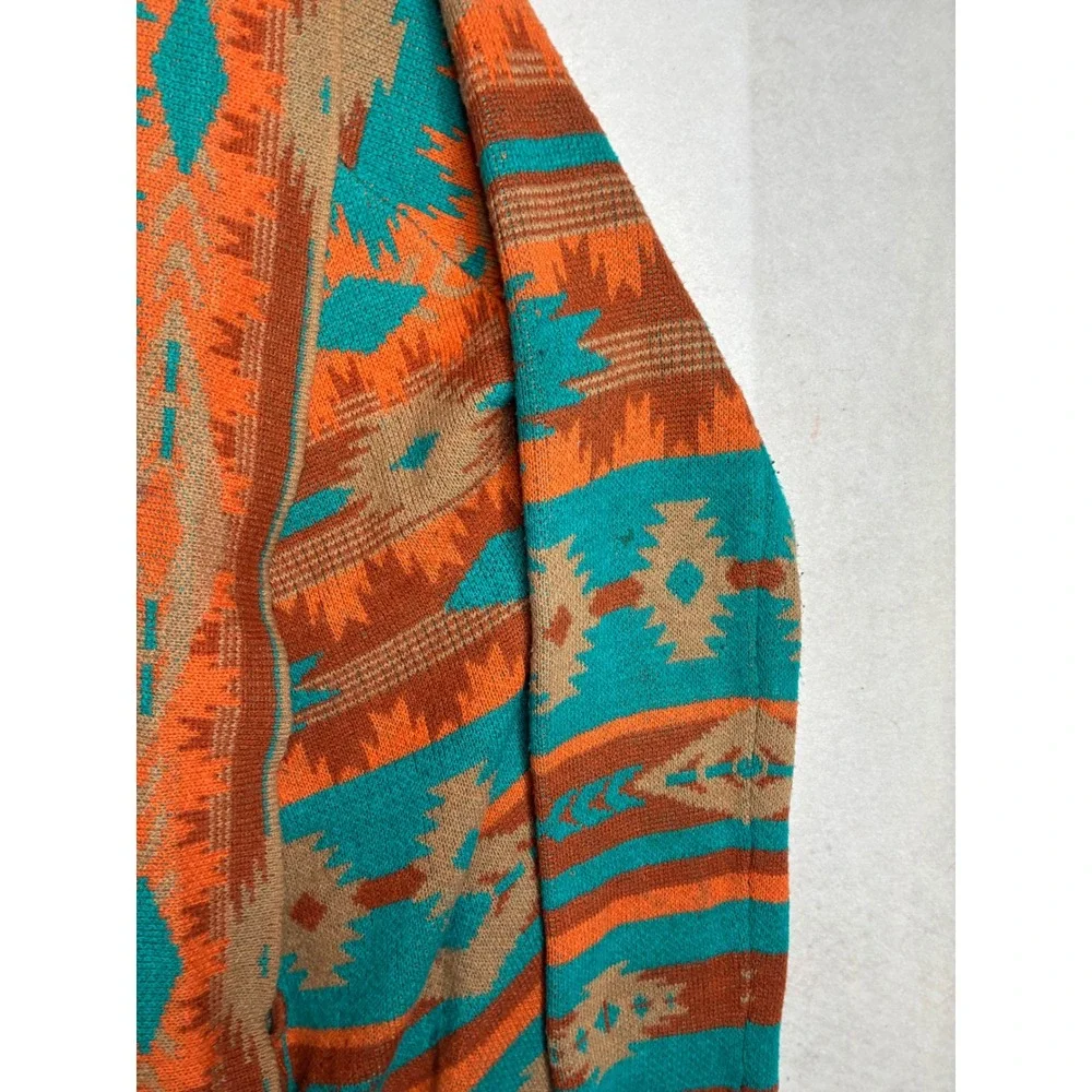 Rock and Roll Cowgirl XL Southwestern Aztec Open Front Cardigan Orange Teal Tan - Picture 2 of 10